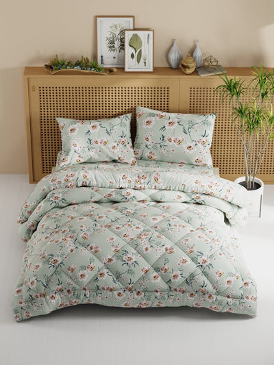 Extra Smooth Micro Double Comforter With 1 Double Bedsheet And 2 Pillow Covers For All Weather <small> (floral-lt.grey)</small>