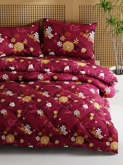 Extra Smooth Micro Double Comforter With 1 Double Bedsheet And 2 Pillow Covers For All Weather <small> (floral-mulberry)</small>
