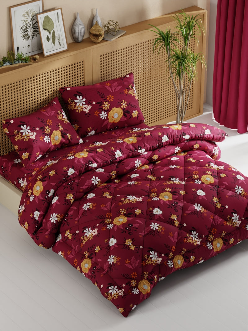 Extra Smooth Micro Double Comforter With 1 Double Bedsheet And 2 Pillow Covers For All Weather <small> (floral-mulberry)</small>