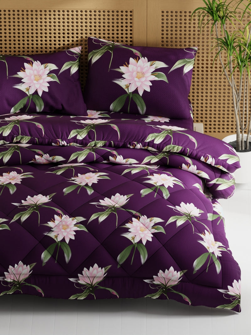 Extra Smooth Micro Double Comforter With 1 Double Bedsheet And 2 Pillow Covers For All Weather <small> (floral-wine)</small>