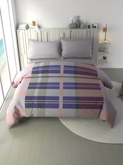 100% Premium Cotton Fabric Comforter For All Weather <small> (checks-purple/maroon)</small>