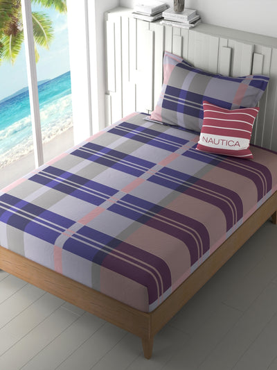 100% Premium Cotton Single Bedsheet With 1 Pillow Cover <small> (checks-purple/maroon)</small>