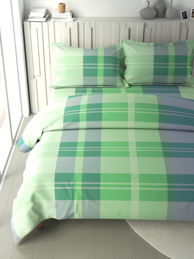 100% Premium Cotton Fabric Double Comforter With 1 King Bedsheet And 2 Pillow Covers For All Weather <small> (checks-green/blue)</small>