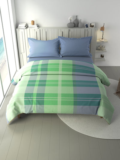 100% Premium Cotton Fabric Comforter For All Weather <small> (checks-green/blue)</small>