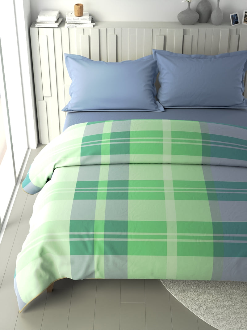 100% Premium Cotton Fabric Comforter For All Weather <small> (checks-green/blue)</small>