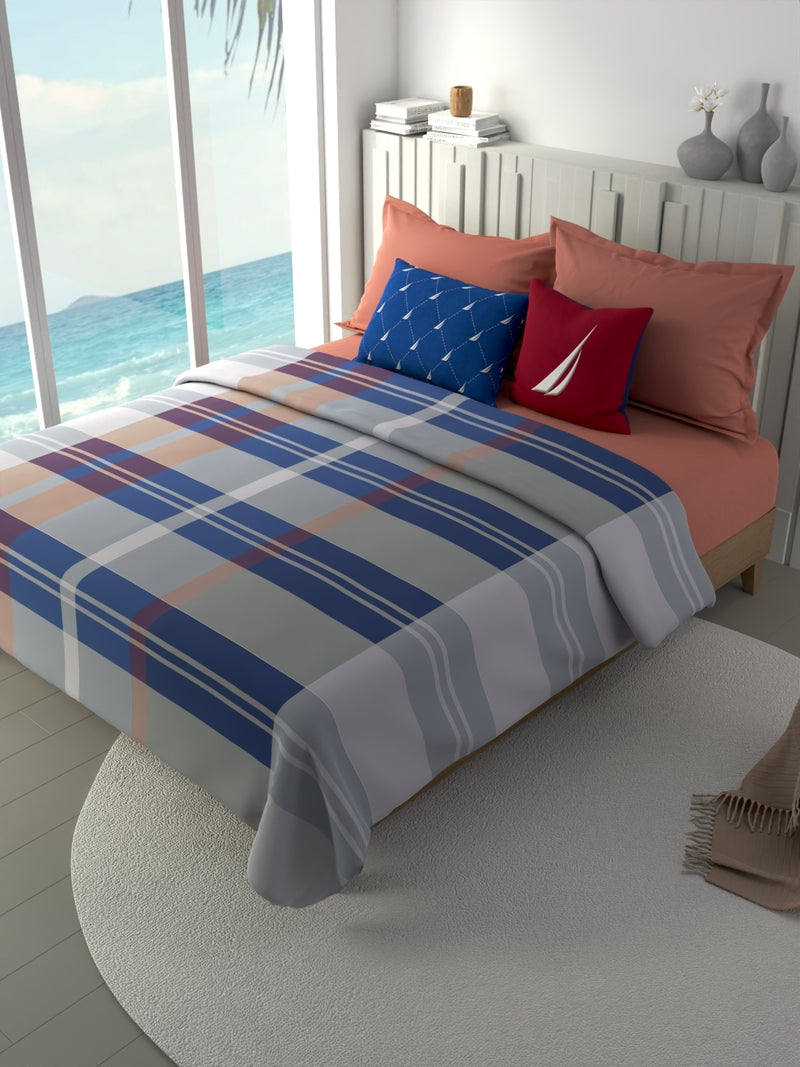 100% Premium Cotton Blanket With Pure Cotton Flannel Filling <small> (checks-blue/red)</small>