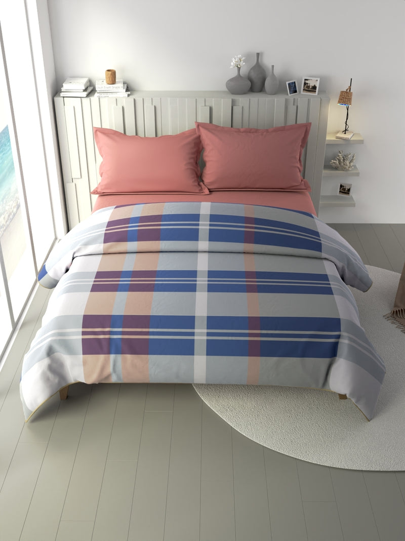 100% Premium Cotton Fabric Comforter For All Weather <small> (checks-blue/red)</small>