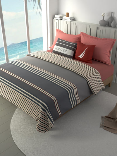 100% Premium Cotton Blanket With Pure Cotton Flannel Filling <small> (stripe-grey/maroon)</small>