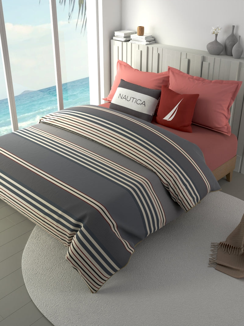 100% Premium Cotton Fabric Comforter For All Weather <small> (stripe-grey/maroon)</small>