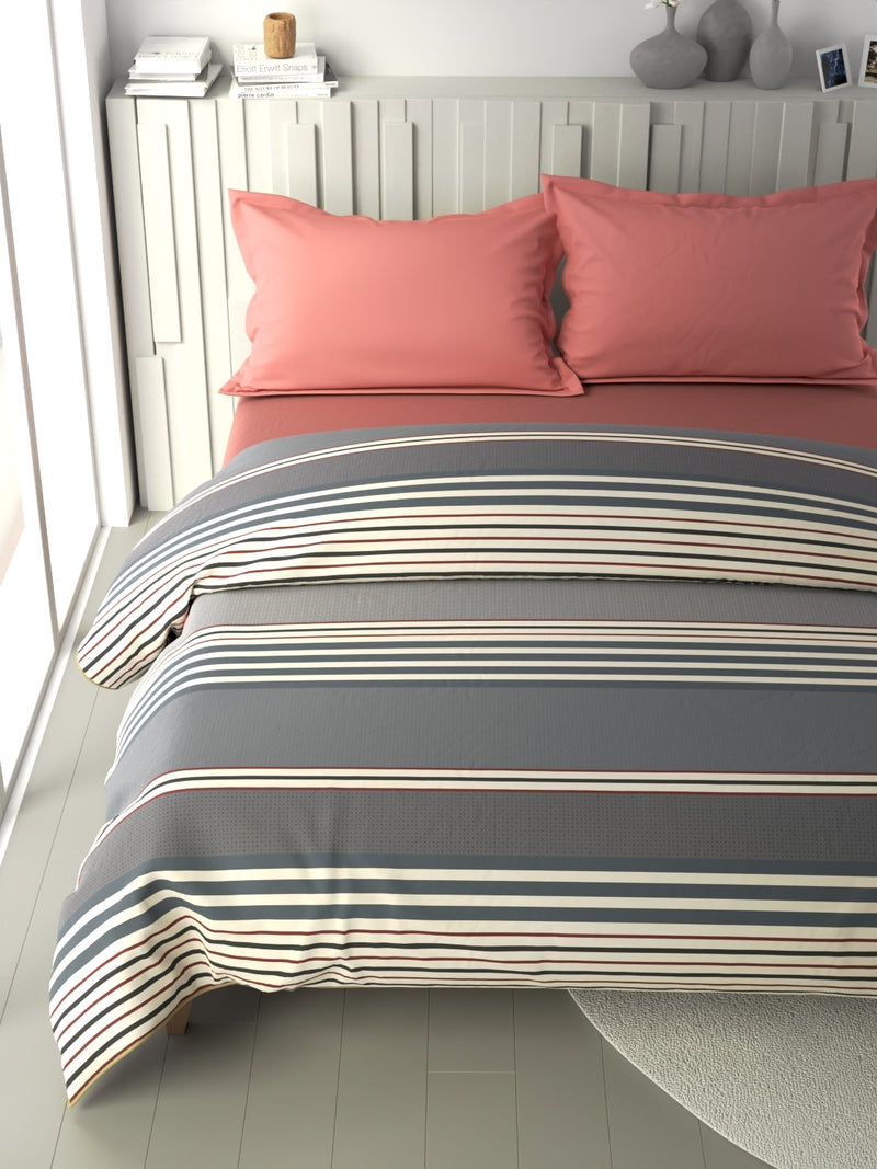 100% Premium Cotton Fabric Comforter For All Weather <small> (stripe-grey/maroon)</small>