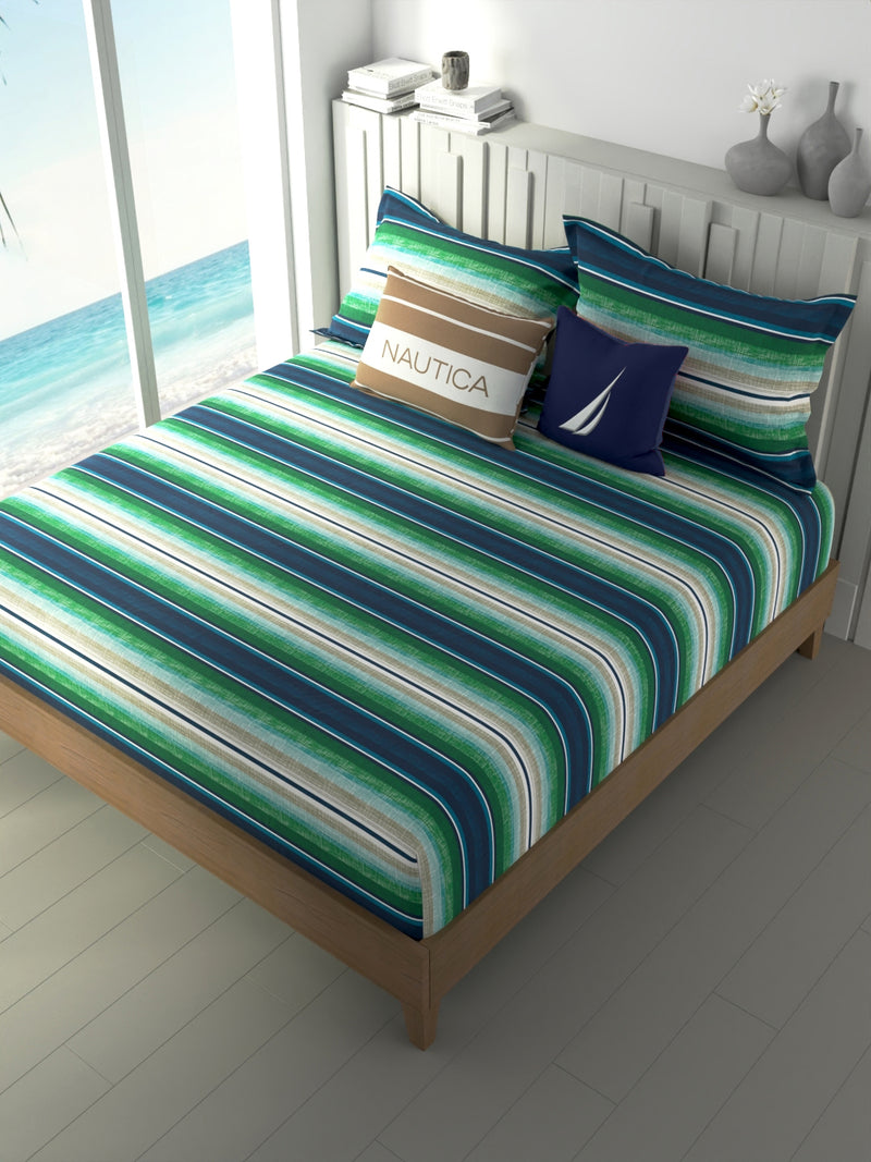 100% Premium Cotton King Bedsheet With 2 Pillow Covers <small> (stripe-blue/multi)</small>