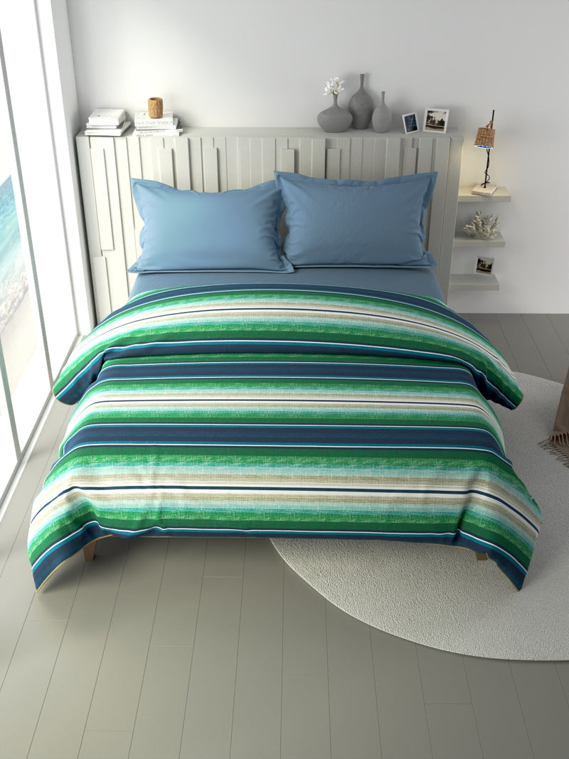 100% Premium Cotton Fabric Comforter For All Weather <small> (stripe-blue/multi)</small>