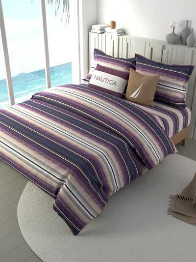 100% Premium Cotton Fabric Double Comforter With 1 King Bedsheet And 2 Pillow Covers For All Weather <small> (stripe-purple/multi)</small>
