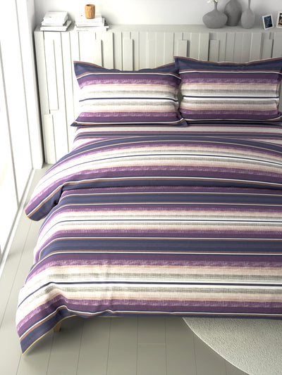 100% Premium Cotton Fabric Double Comforter With 1 King Bedsheet And 2 Pillow Covers For All Weather <small> (stripe-purple/multi)</small>
