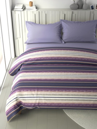 100% Premium Cotton Fabric Comforter For All Weather <small> (stripe-purple/multi)</small>