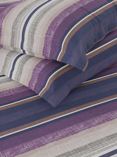 100% Premium Cotton Fitted King Bedsheet With Elastic Corners With 2 Pillow Covers <small> (stripe-purple/multi)</small>