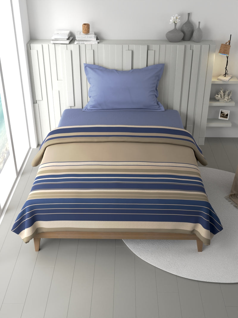 100% Premium Cotton Blanket With Pure Cotton Flannel Filling <small> (stripe-sand/blue)</small>