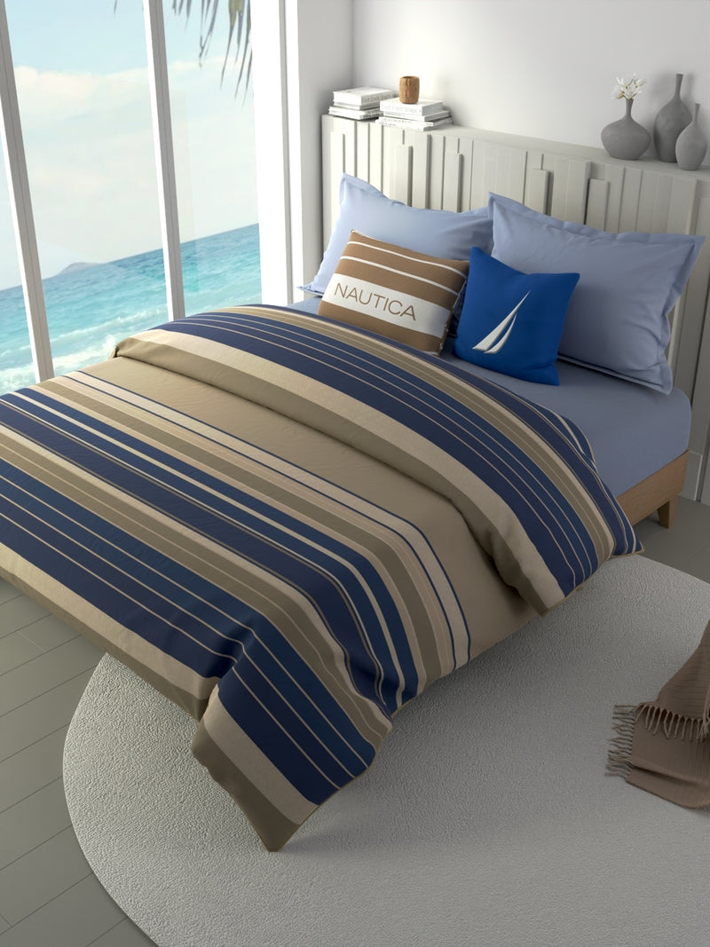 100% Premium Cotton Fabric Comforter For All Weather <small> (stripe-sand/blue)</small>