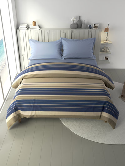 100% Premium Cotton Fabric Comforter For All Weather <small> (stripe-sand/blue)</small>