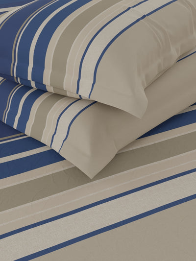 100% Premium Cotton Fitted King Bedsheet With Elastic Corners With 2 Pillow Covers <small> (stripe-sand/blue)</small>