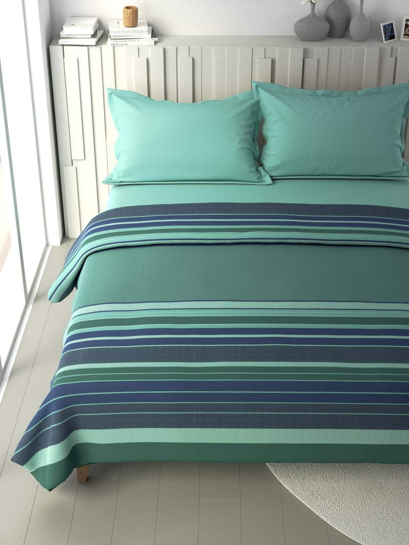 100% Premium Cotton Blanket With Pure Cotton Flannel Filling <small> (stripe-sage/blue)</small>