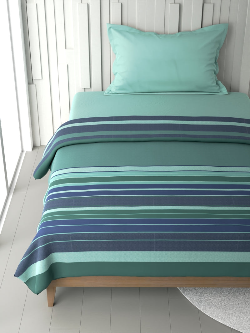 100% Premium Cotton Blanket With Pure Cotton Flannel Filling <small> (stripe-sage/blue)</small>