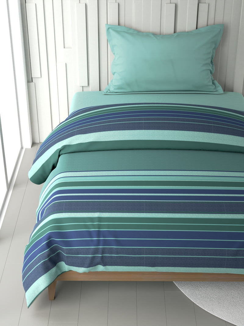 100% Premium Cotton Fabric Comforter For All Weather <small> (stripe-sage/blue)</small>