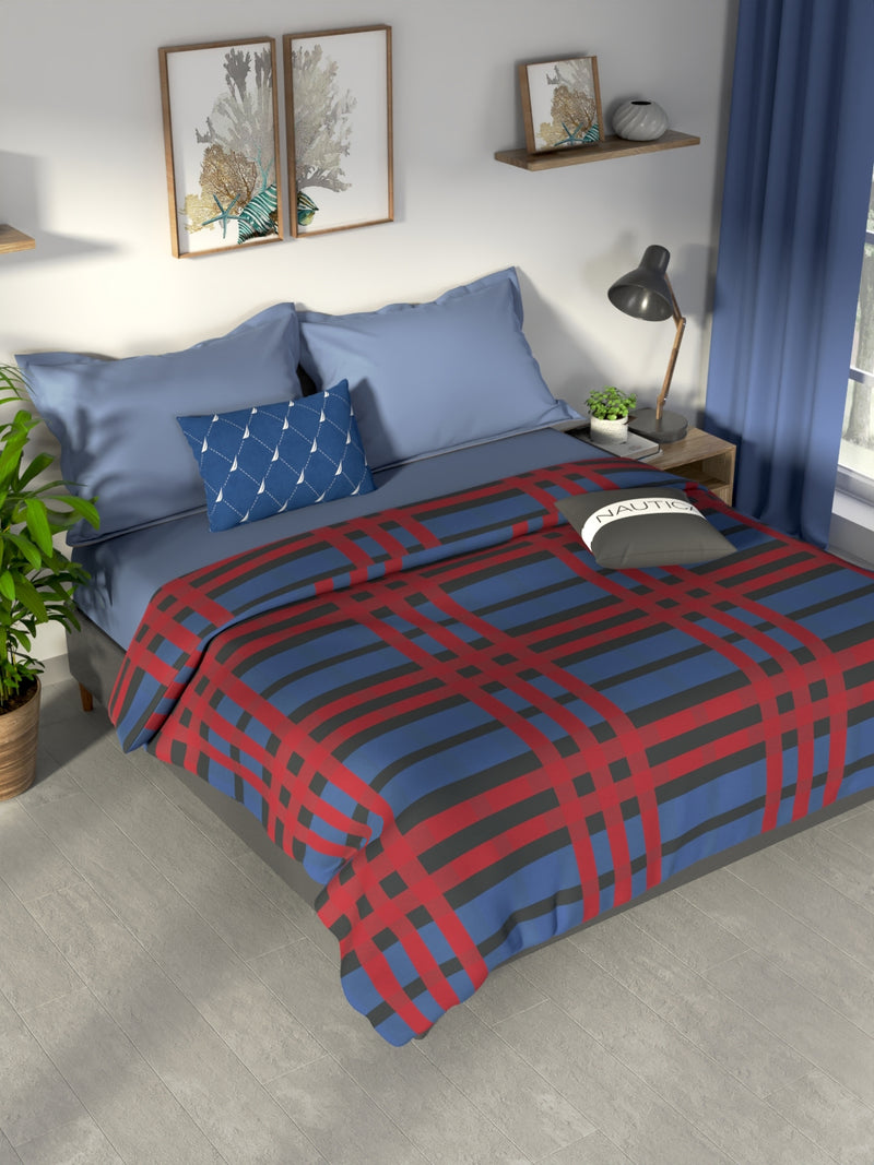 100% Premium Cotton Blanket With Pure Cotton Flannel Filling <small> (checks-red/blue)</small>