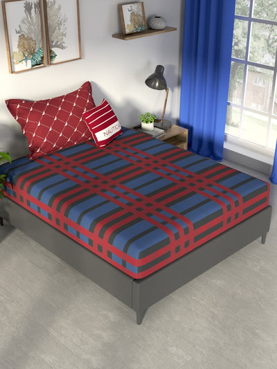 100% Premium Cotton Single Bedsheet With 1 Pillow Cover <small> (checks-red/blue)</small>