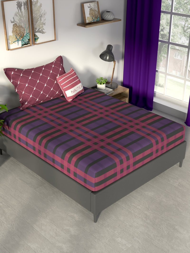 100% Premium Cotton Single Bedsheet With 1 Pillow Cover <small> (checks-red/grape)</small>
