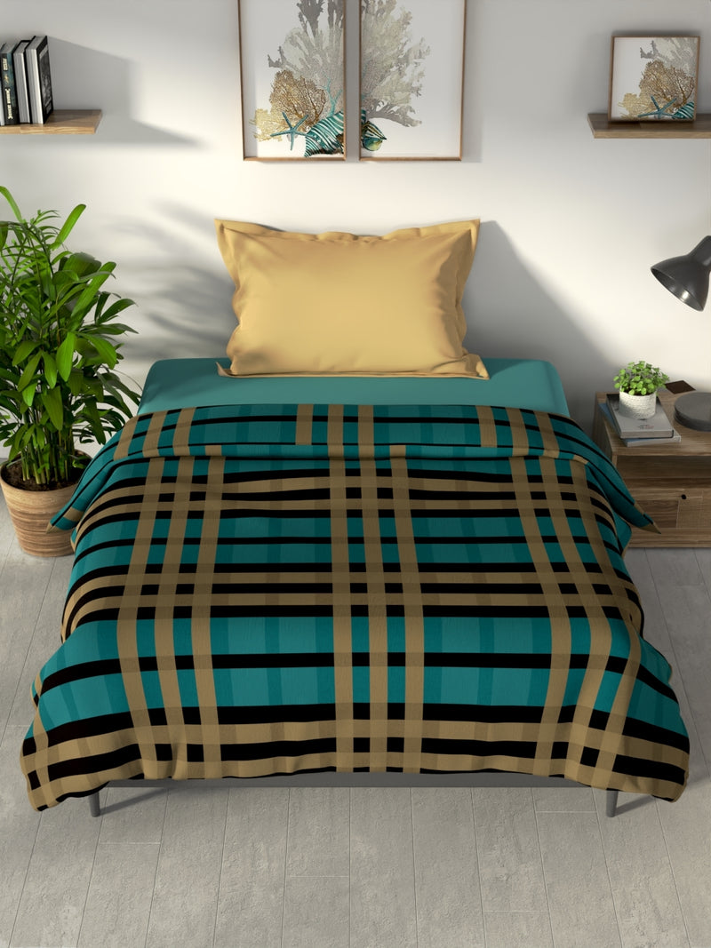 100% Premium Cotton Blanket With Pure Cotton Flannel Filling <small> (checks-teal/tan)</small>