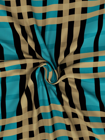 100% Premium Cotton Blanket With Pure Cotton Flannel Filling <small> (checks-teal/tan)</small>