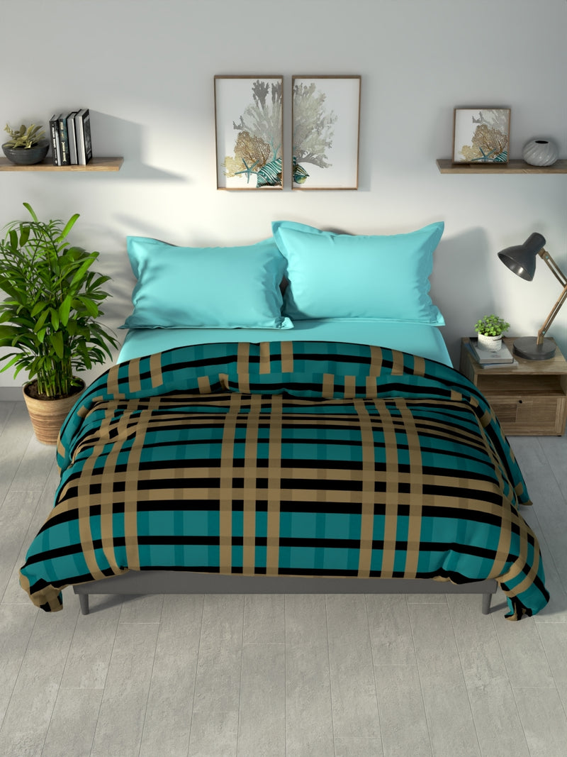 100% Premium Cotton Fabric Comforter For All Weather <small> (checks-teal/tan)</small>