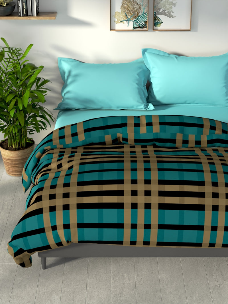 100% Premium Cotton Fabric Comforter For All Weather <small> (checks-teal/tan)</small>
