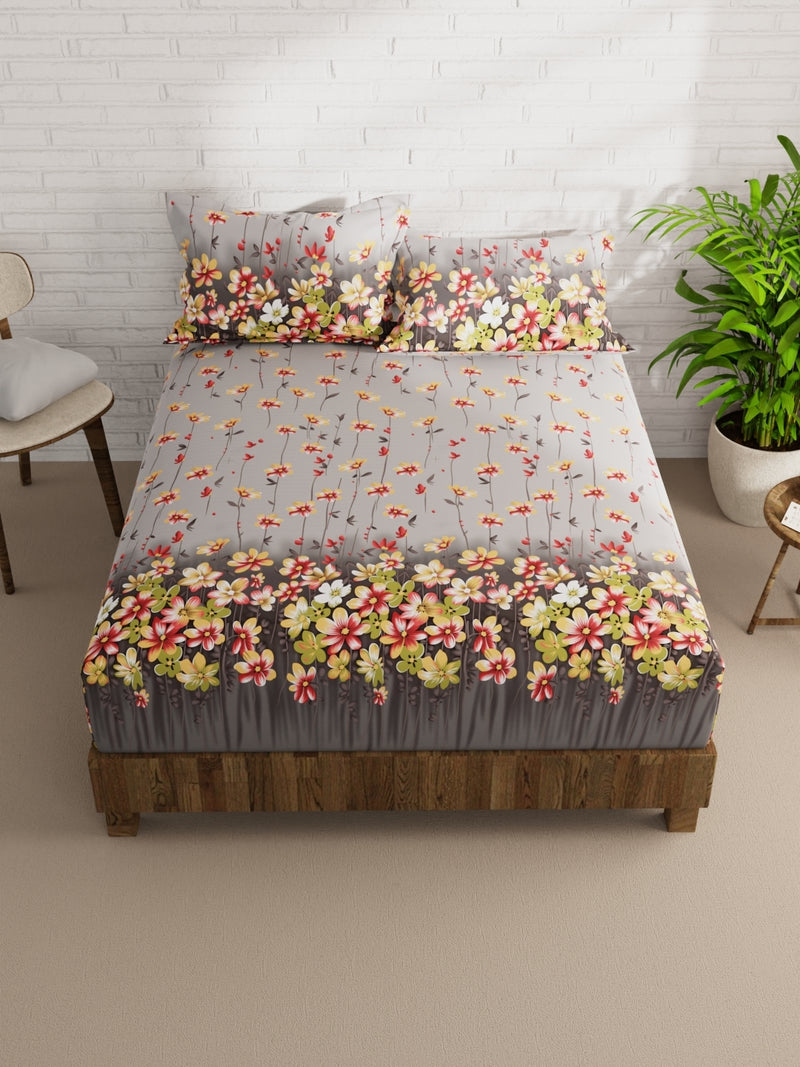 Extra Smooth Micro Double Bedsheet With 2 Pillow Covers <small> (floral-grey/multi)</small>
