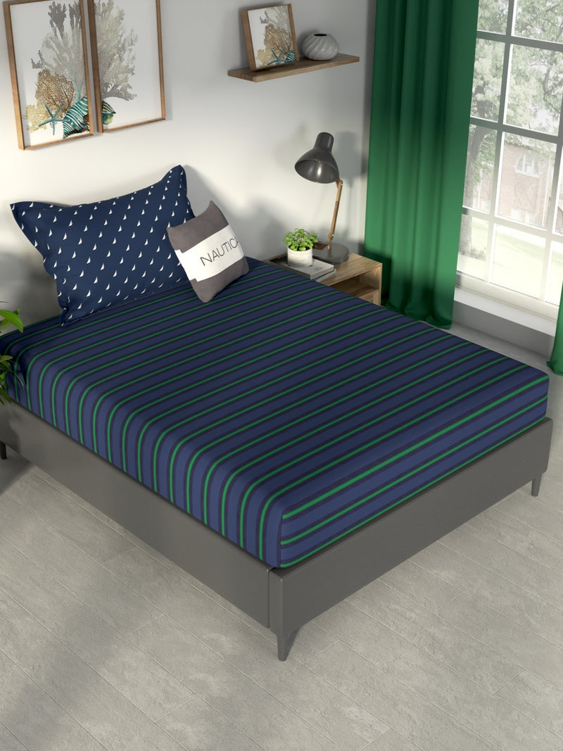 100% Premium Cotton Single Bedsheet With 1 Pillow Cover <small> (checks-dk.blue/green)</small>