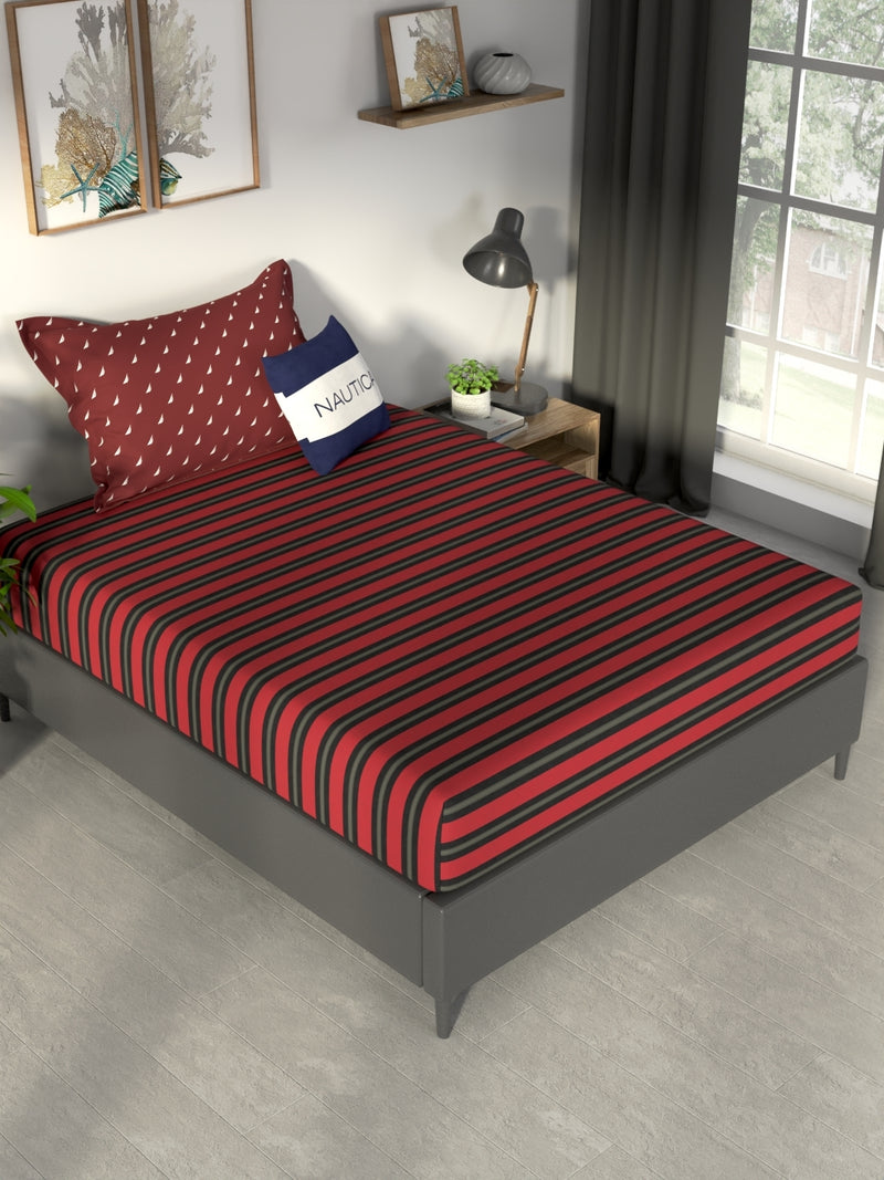 100% Premium Cotton Single Bedsheet With 1 Pillow Cover <small> (checks-rust/denim)</small>
