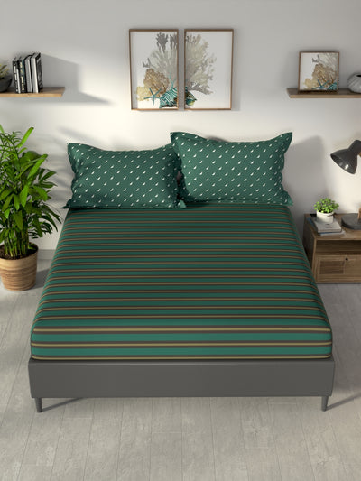 100% Premium Cotton King Bedsheet With 2 Pillow Covers <small> (checks-green/multi)</small>