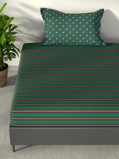 100% Premium Cotton Single Bedsheet With 1 Pillow Cover <small> (checks-green/multi)</small>
