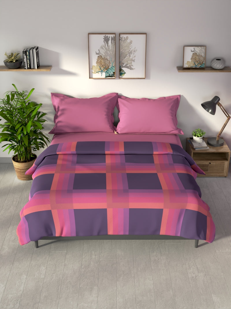 100% Premium Cotton Blanket With Pure Cotton Flannel Filling <small> (stripe-violet/coral)</small>