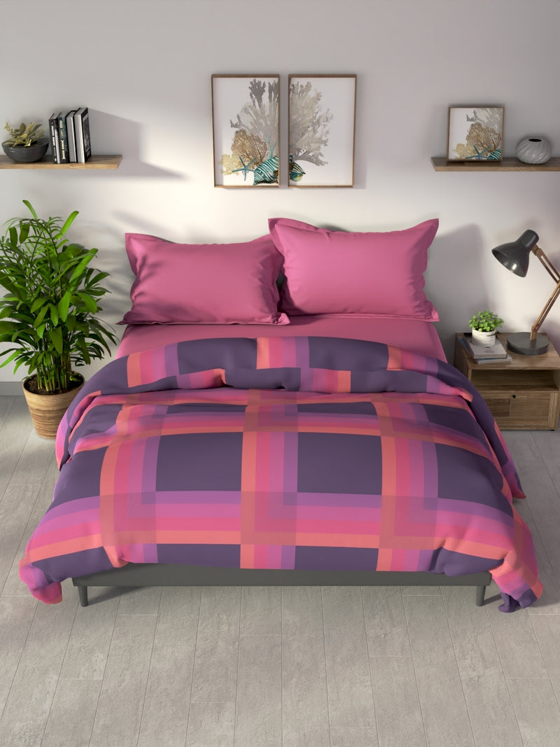 100% Premium Cotton Fabric Comforter For All Weather <small> (stripe-violet/coral)</small>