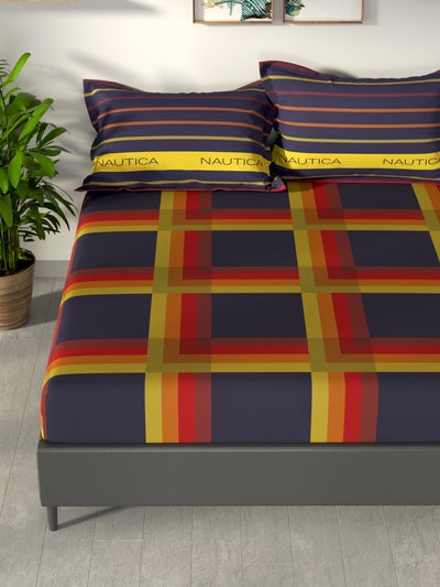 100% Premium Cotton King Bedsheet With 2 Pillow Covers <small> (stripe-dk.purple/multi)</small>