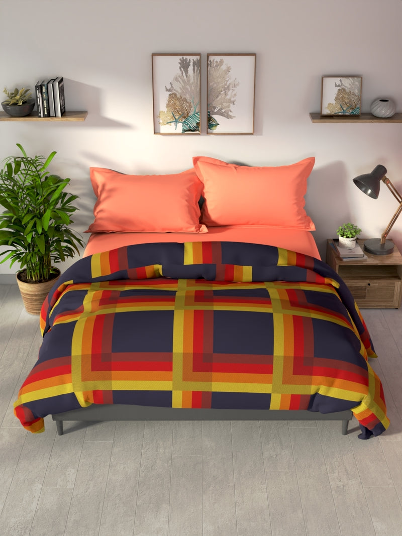 100% Premium Cotton Fabric Comforter For All Weather <small> (stripe-dk.purple/multi)</small>