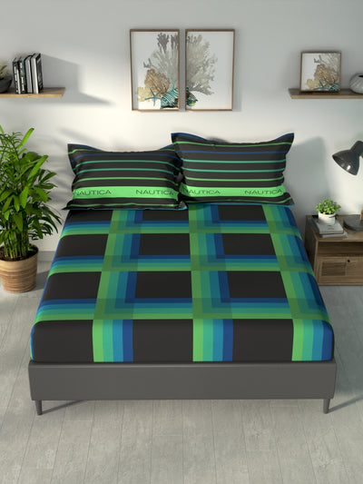 100% Premium Cotton King Bedsheet With 2 Pillow Covers <small> (stripe-black/multi)</small>