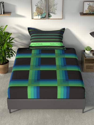 100% Premium Cotton Single Bedsheet With 1 Pillow Cover <small> (stripe-black/multi)</small>