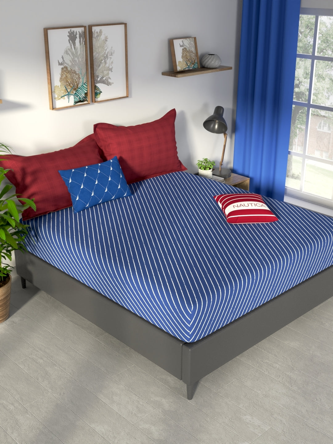 NAUTICA 100% Premium Cotton King Bedsheet With 2 Pillow Covers -3pc set  (pacific coast) checks-blue/multi – Bianca Home