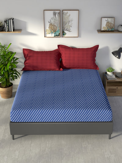 100% Premium Cotton King Bedsheet With 2 Pillow Covers <small> (checks-blue/multi)</small>