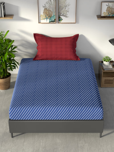 100% Premium Cotton Single Bedsheet With 1 Pillow Cover <small> (checks-blue/multi)</small>