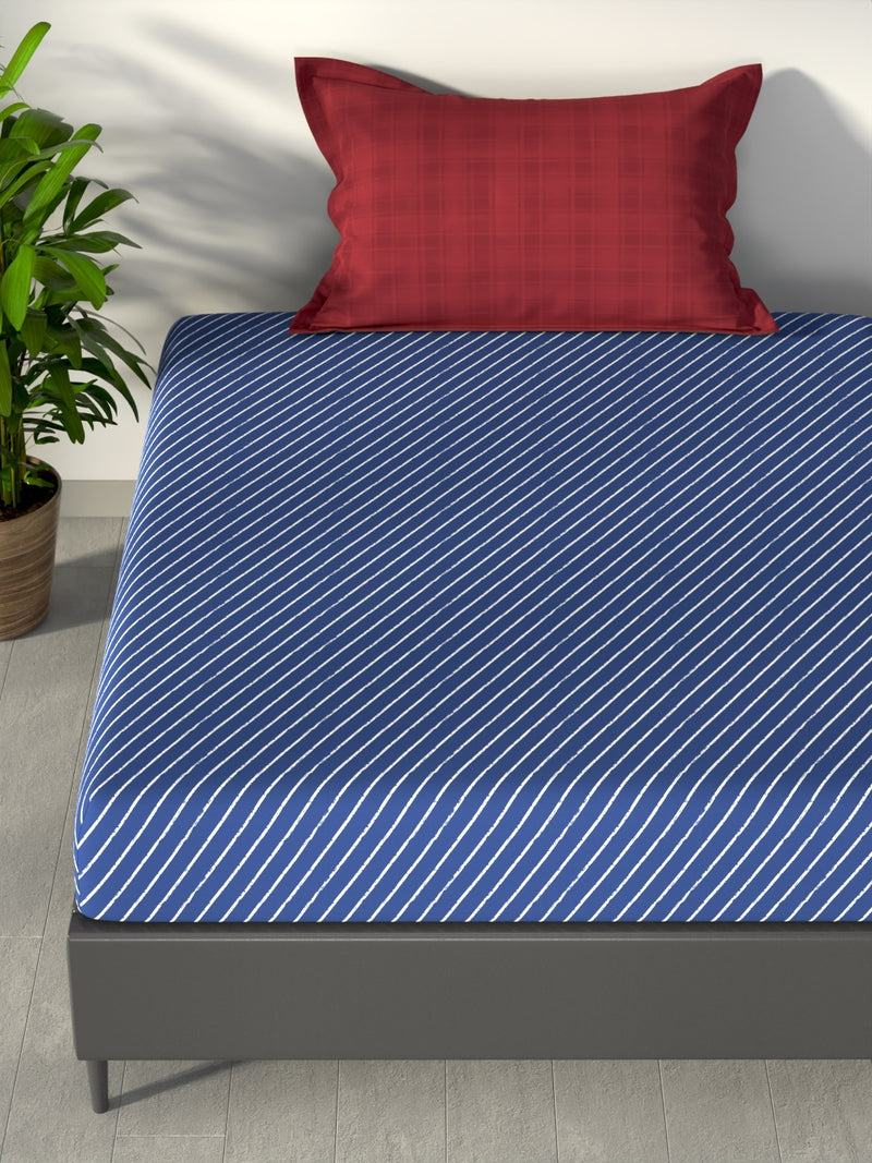 100% Premium Cotton Single Bedsheet With 1 Pillow Cover <small> (checks-blue/multi)</small>