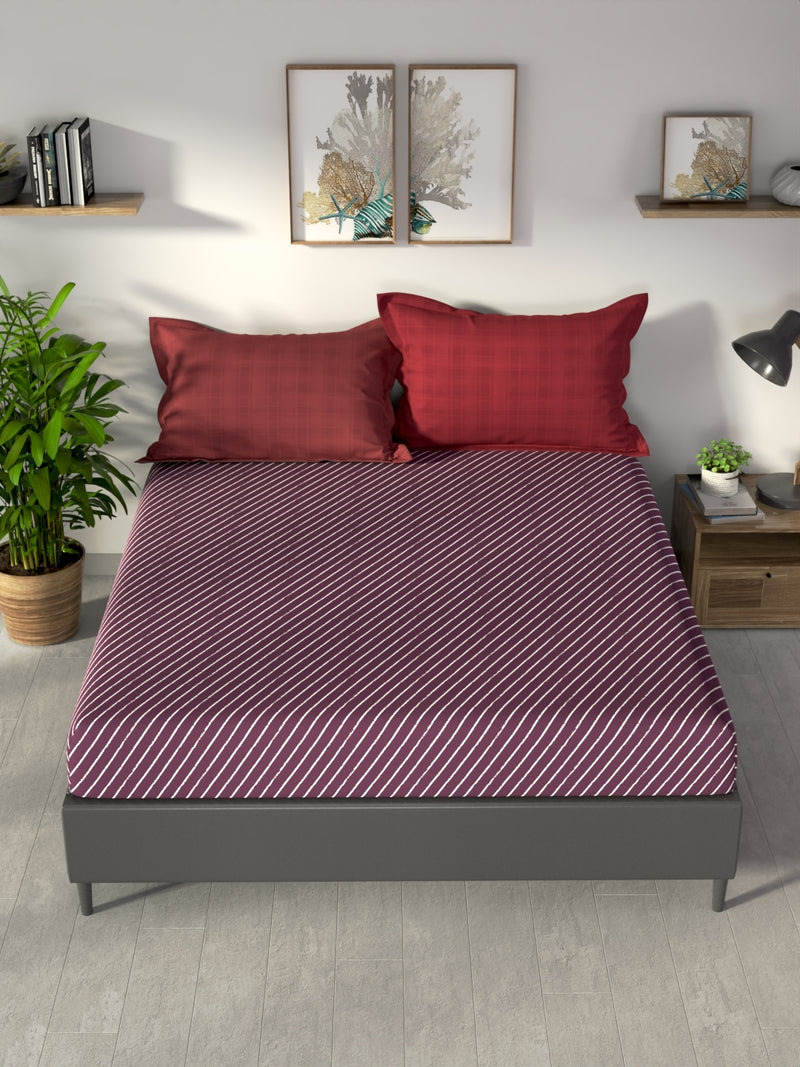 100% Premium Cotton King Bedsheet With 2 Pillow Covers <small> (checks-purple/multi)</small>